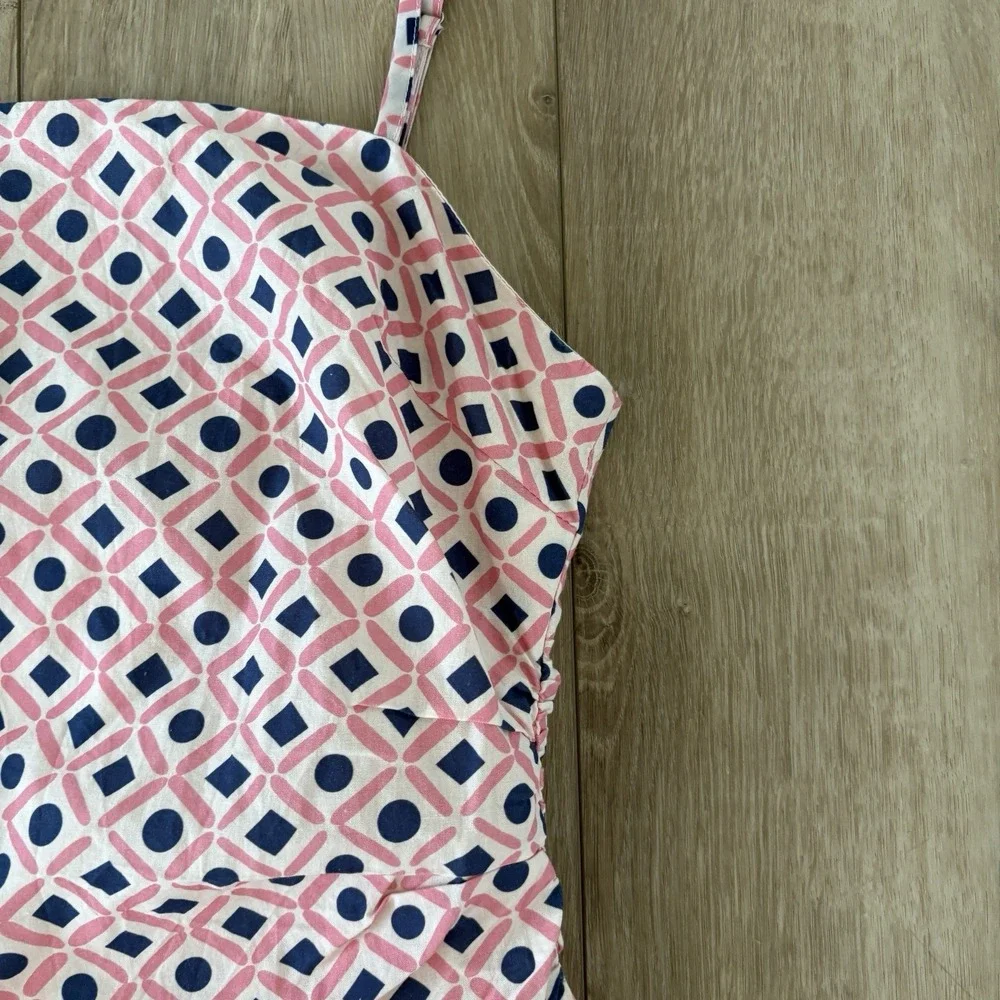 LuLu's Women's Charming Desire Pink Geo Print Ruched Sleeveless Mini Dress SZ L